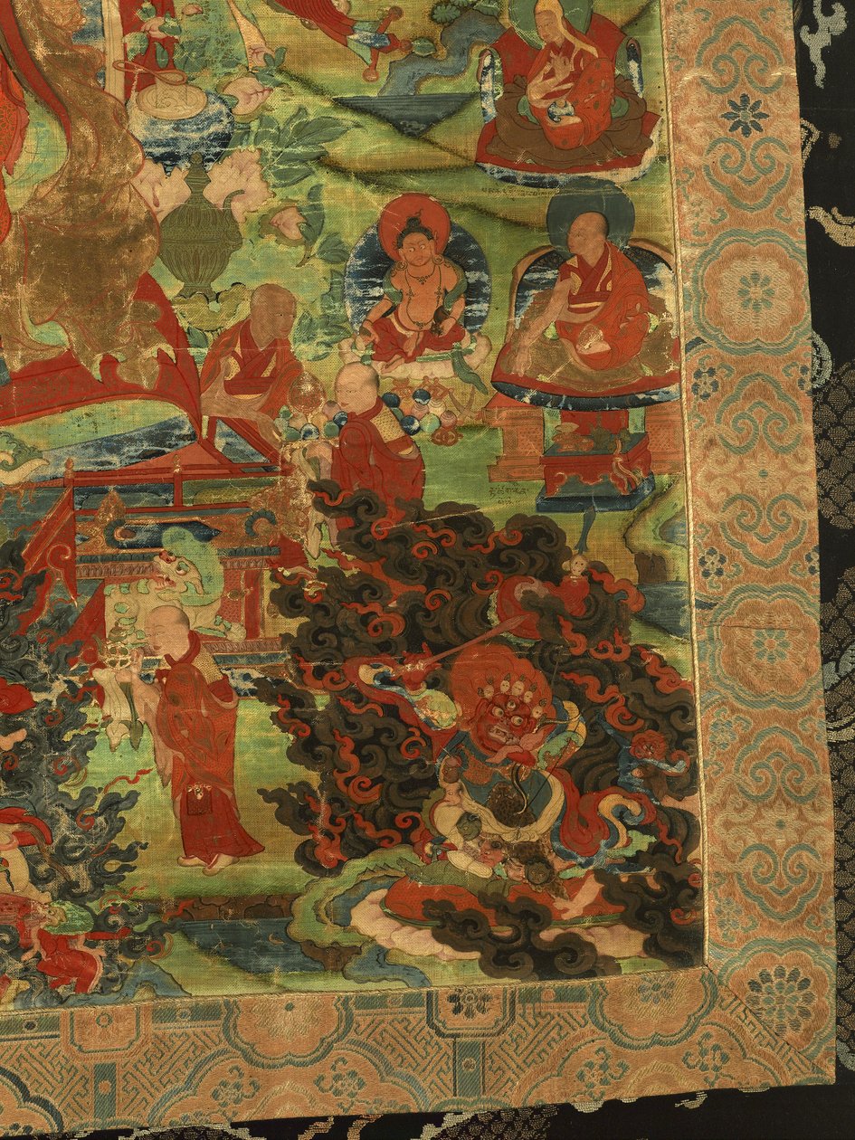 Detail třetího pančhenlamy Losan Penden Yeshe (kvaš na látce) od School Tibetan