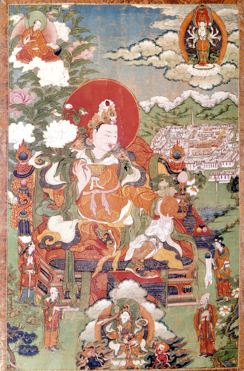Tibetský král Sung-Tsen-Gampo ze 7. století. Tibetská Thai-ka, Musée Guimet, Paříž od School Tibetan
