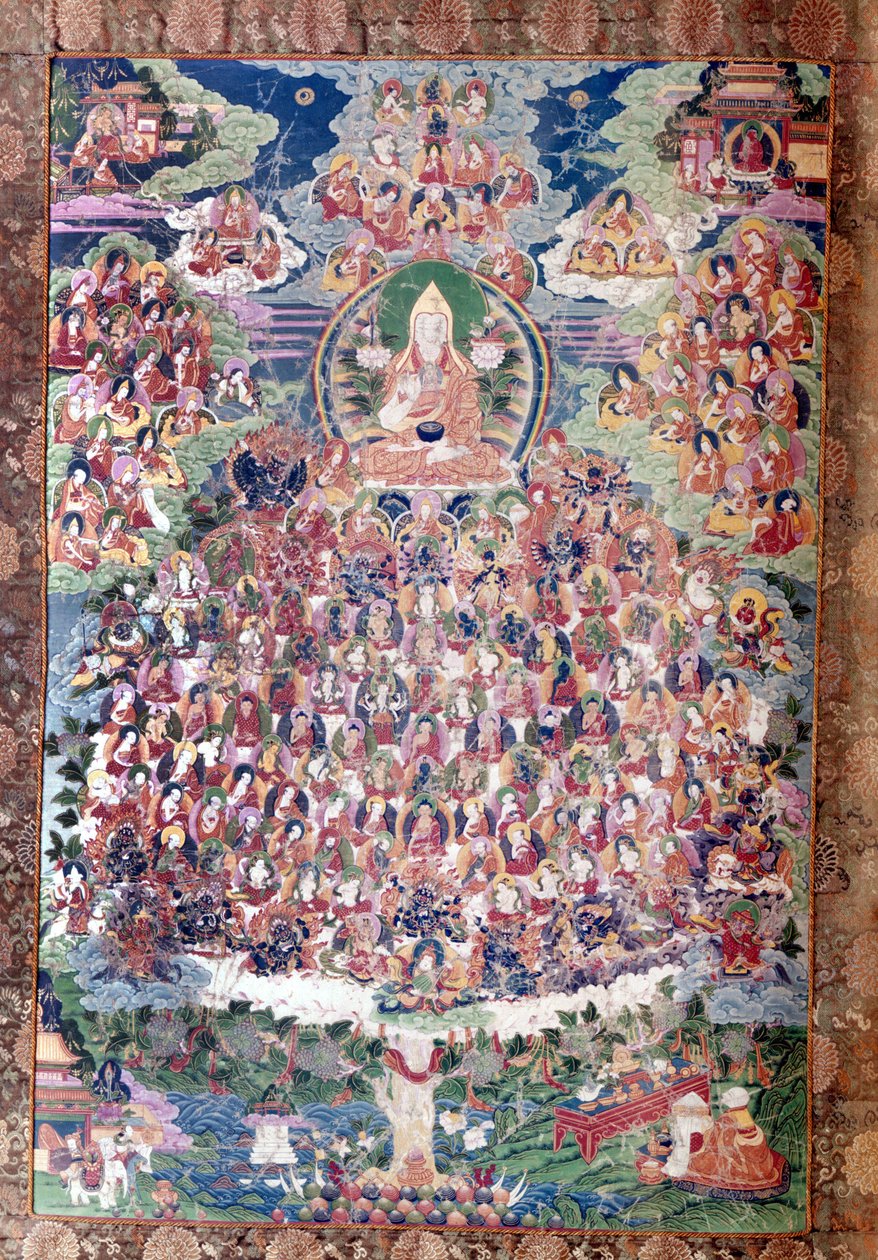 Velký reformátor Tsong ka Pa (muž, který přišel z cibulového údolí). Narodil se v provincii Amdo ve východním Tibetu v roce 1358, postavil kláštery Ganden a Sera, zavedl přísnou liturgickou reformu a uložil dodržování klášterních pravidel. od School Tibetan