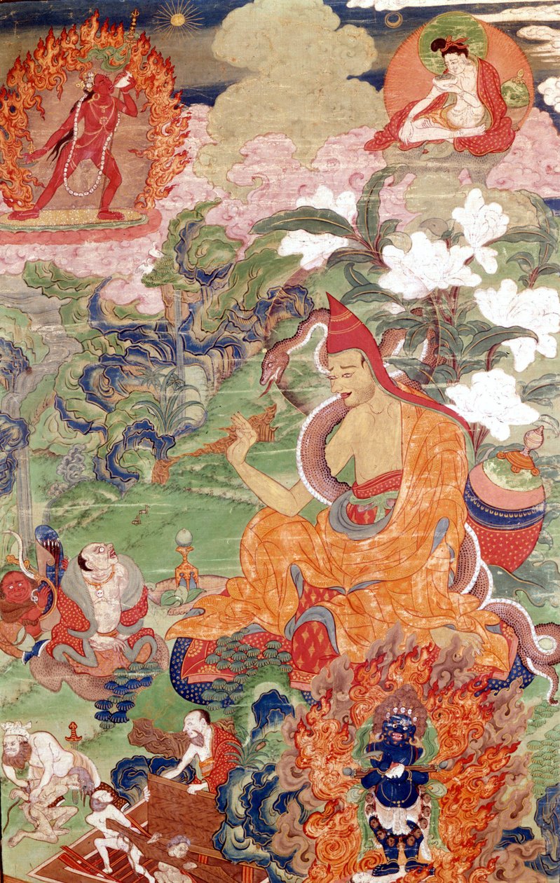 Kouzelník Abhayakava z Bengálska, tibetské Thai-Ka, Musée Guimet, Paříž od School Tibetan