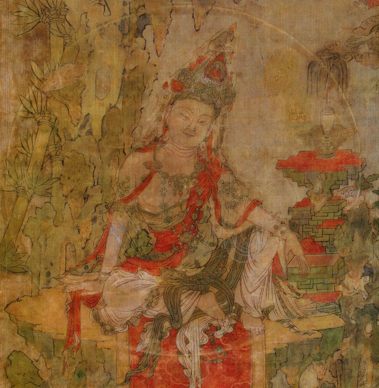 Tibetská kultura: Voda a Měsíc Kuan-Jin (Guanyin). Tempera na hedvábí, rozměr : 101,5x59,5, počátek 12. století, Státní Ermitáž, Petrohrad od School Tibetan