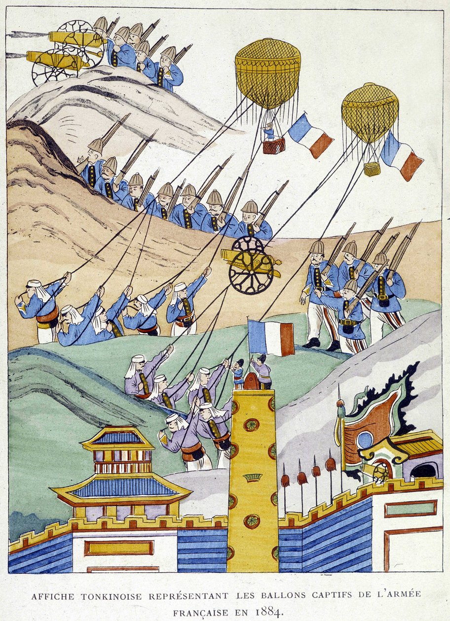 Tonkinský plakát zobrazující zajaté balóny francouzské armády v roce 1884. od School Vietnamese