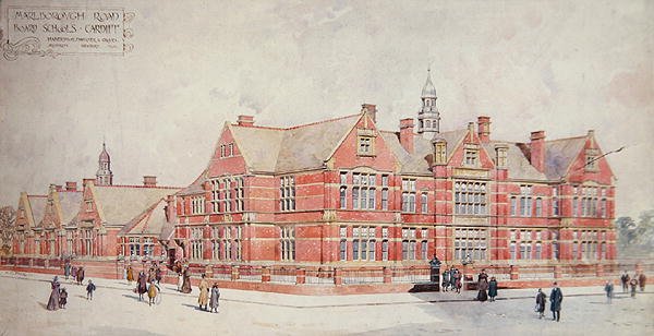 Marlborough Road Board Schools, Cardiff, počátek dvacátého století (barevné lito) od School Welsh