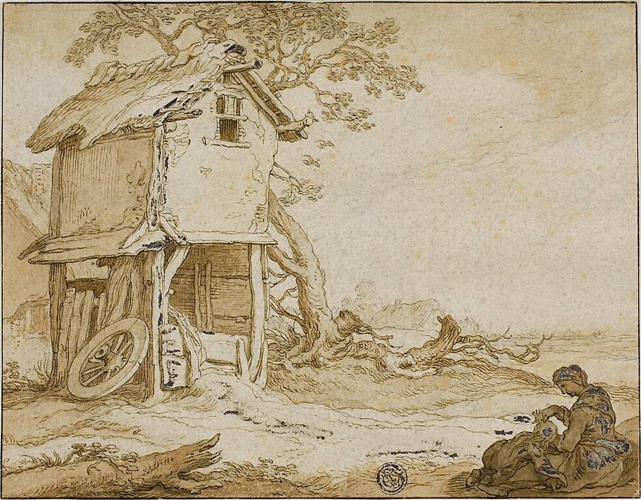 Krajina s Barnstable, sedící ženou a dítětem od School of Abraham Bloemaert