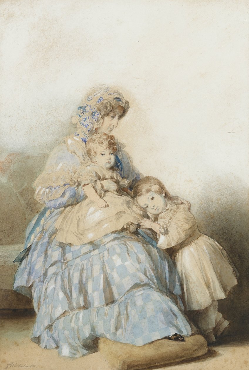 Francouzská královna Maria Amalia s dětmi prince Louise, vévody z Nemours, 1845 od School of Franz Xaver Winterhalter