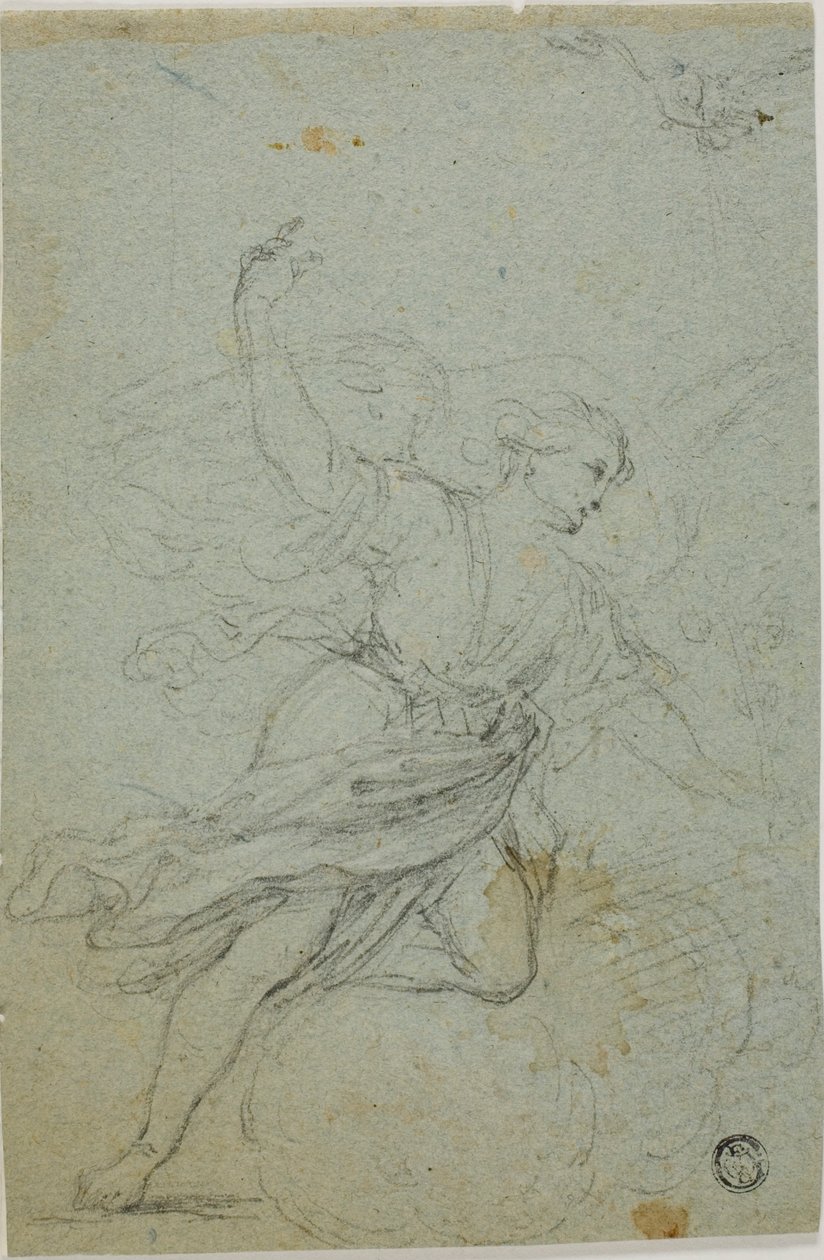 Anděl zvěstuje (recto); Samson a lev (verso) od School of Guido Reni
