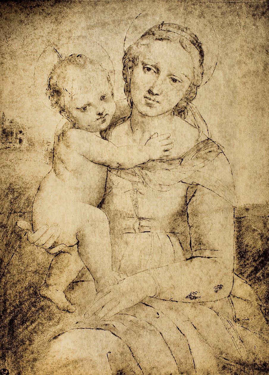Madonna s dítětem, kresba ze školy Raphaela, Kabinet kreseb a tisků, Galerie Uffizi, Florencie od School of Raphael