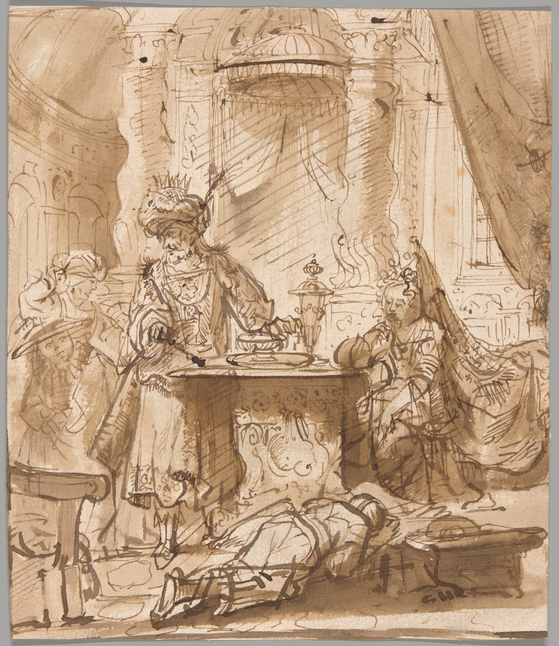 Degradace Hamana před Ahasverem a Ester od School of Rembrandt van Rijn