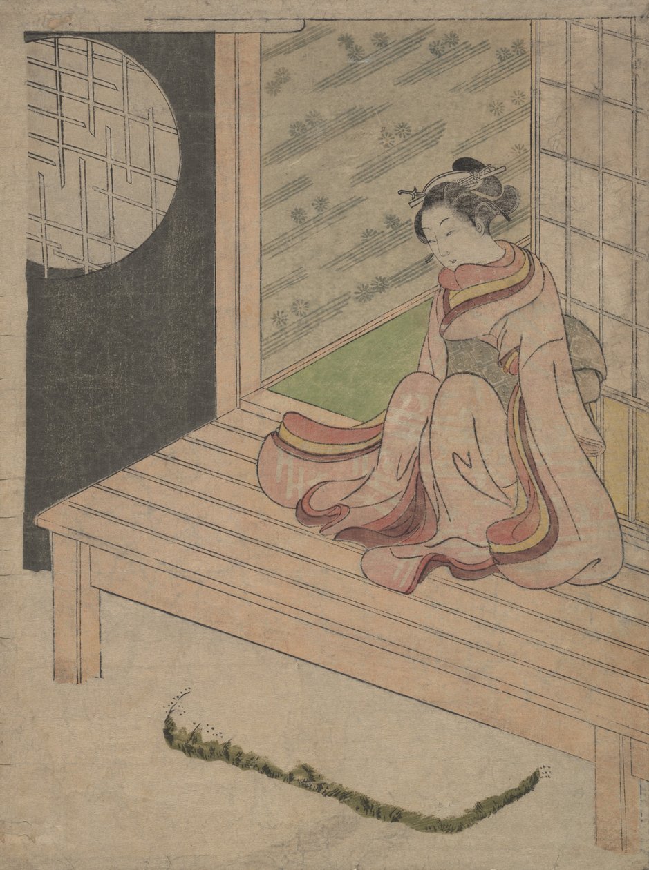 Mladá žena sedící na Engawa domu, ca. 1765, ca. 1765. od School of Suzuki Harunobu