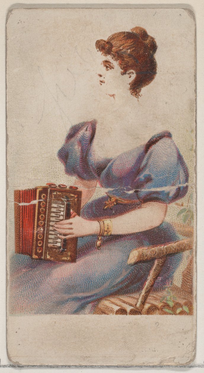 Akordeon, ze série hudebních nástrojů N82 pro cigarety značky Duke, 1888., 1888. od Schumacher and Ettlinger
