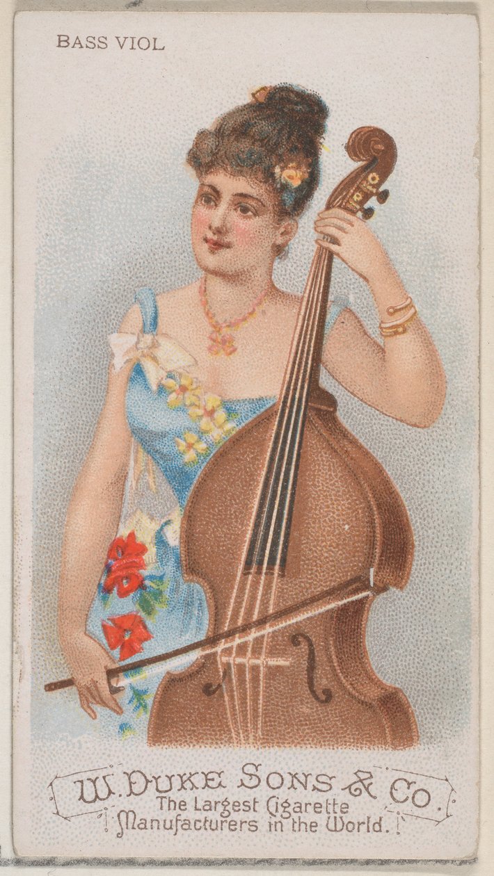 Bass Viol, ze série hudebních nástrojů N82 pro cigarety značky Duke, 1888., 1888. od Schumacher and Ettlinger
