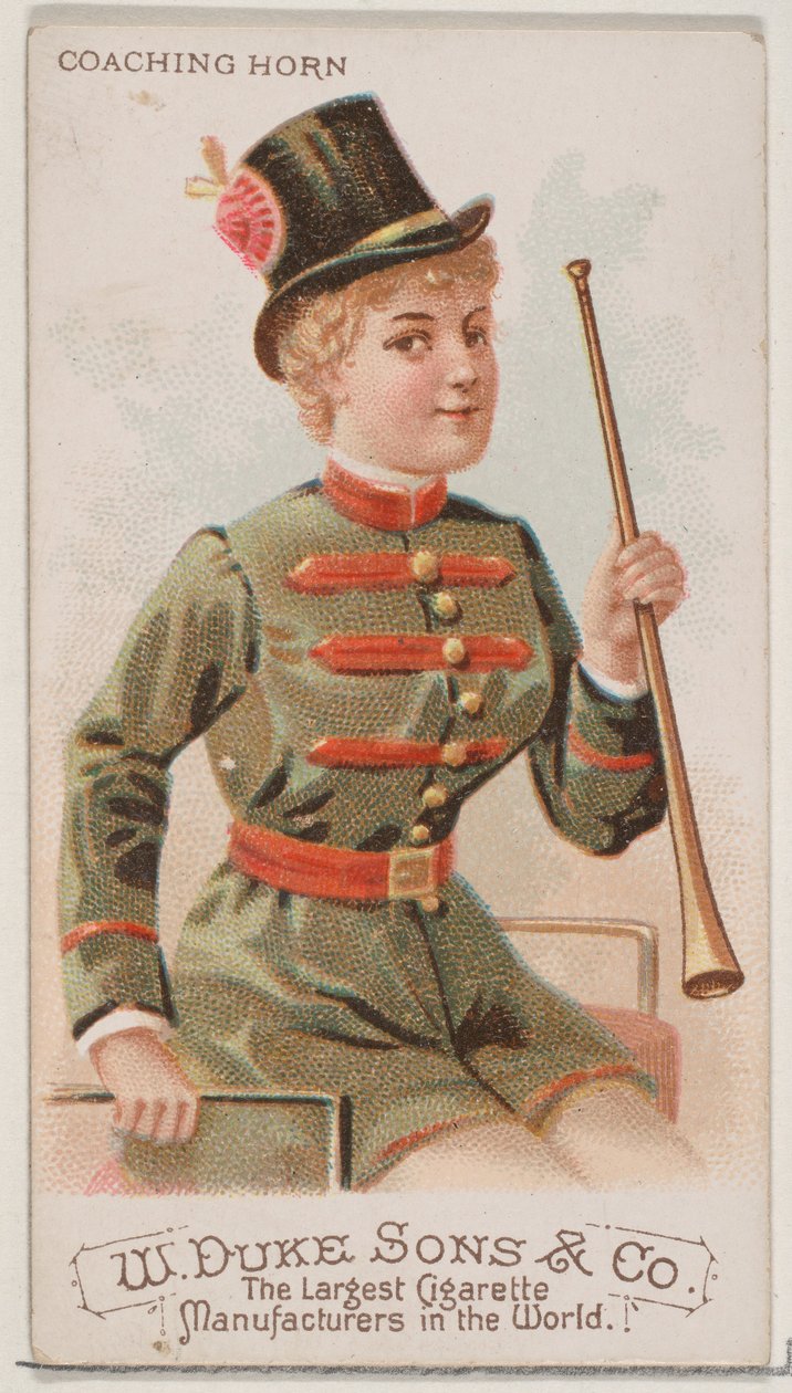 Trenérský roh, ze série hudebních nástrojů N82 pro cigarety značky Duke, 1888., 1888. od Schumacher and Ettlinger