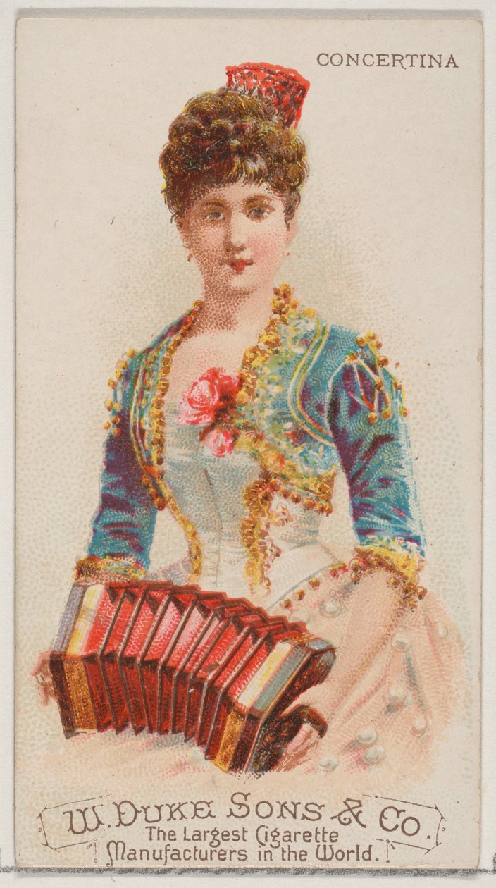 Concertina, ze série hudebních nástrojů N82 pro cigarety značky Duke, 1888., 1888. od Schumacher and Ettlinger