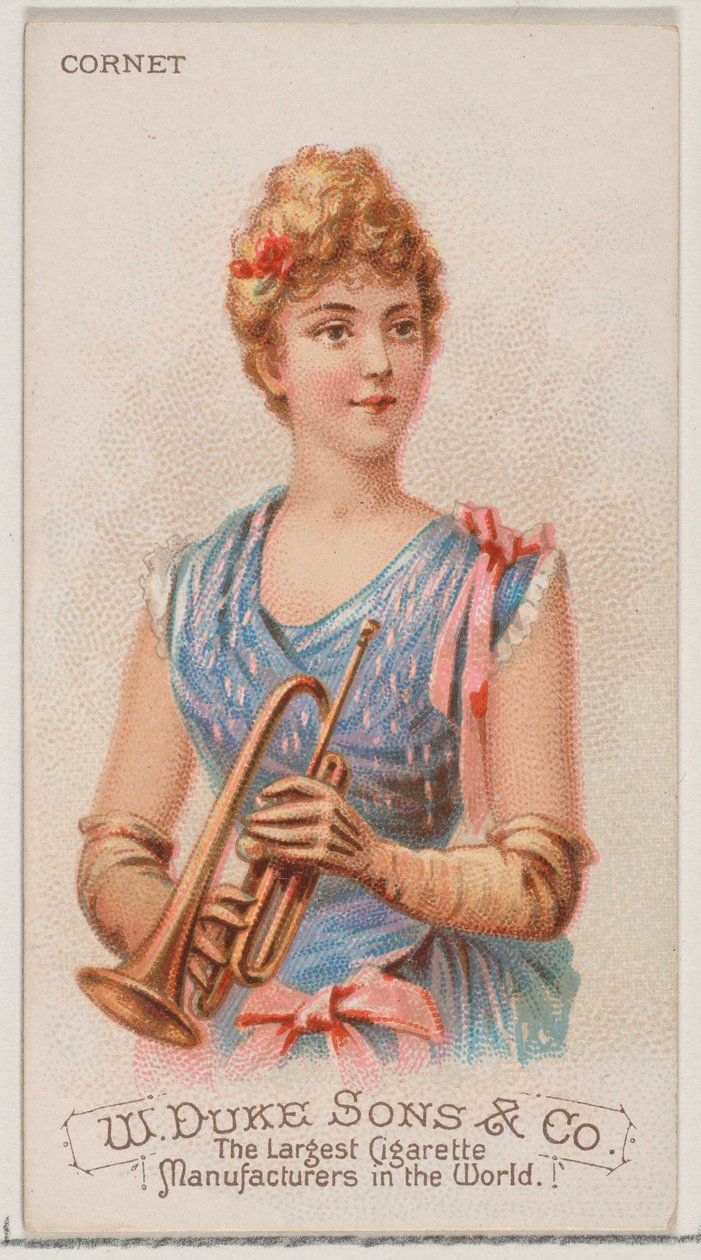Cornet, ze série hudebních nástrojů N82 pro cigarety značky Duke, 1888., 1888. od Schumacher and Ettlinger