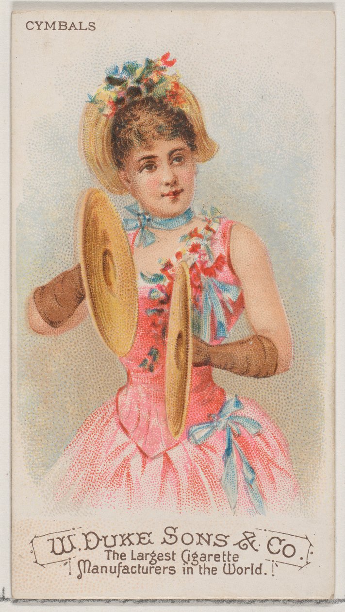 Činely, ze série hudebních nástrojů N82 pro cigarety značky Duke, 1888., 1888. od Schumacher and Ettlinger