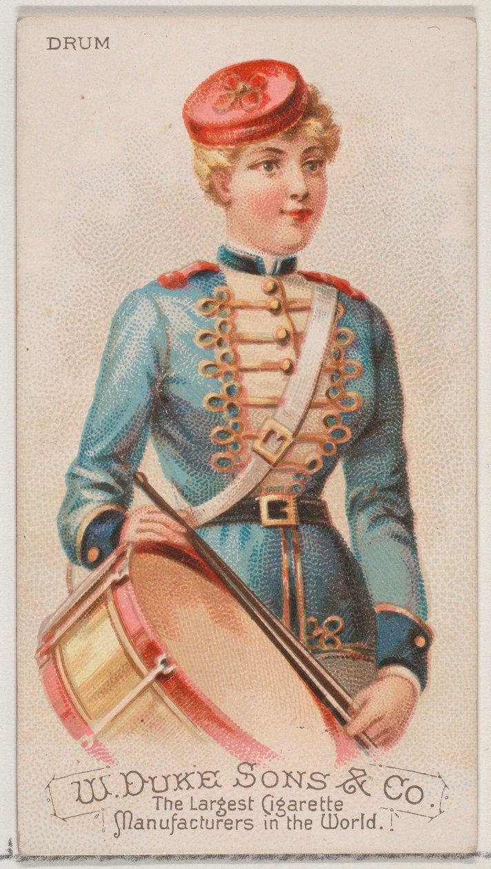 Buben, ze série hudebních nástrojů N82 pro cigarety značky Duke, 1888., 1888. od Schumacher and Ettlinger