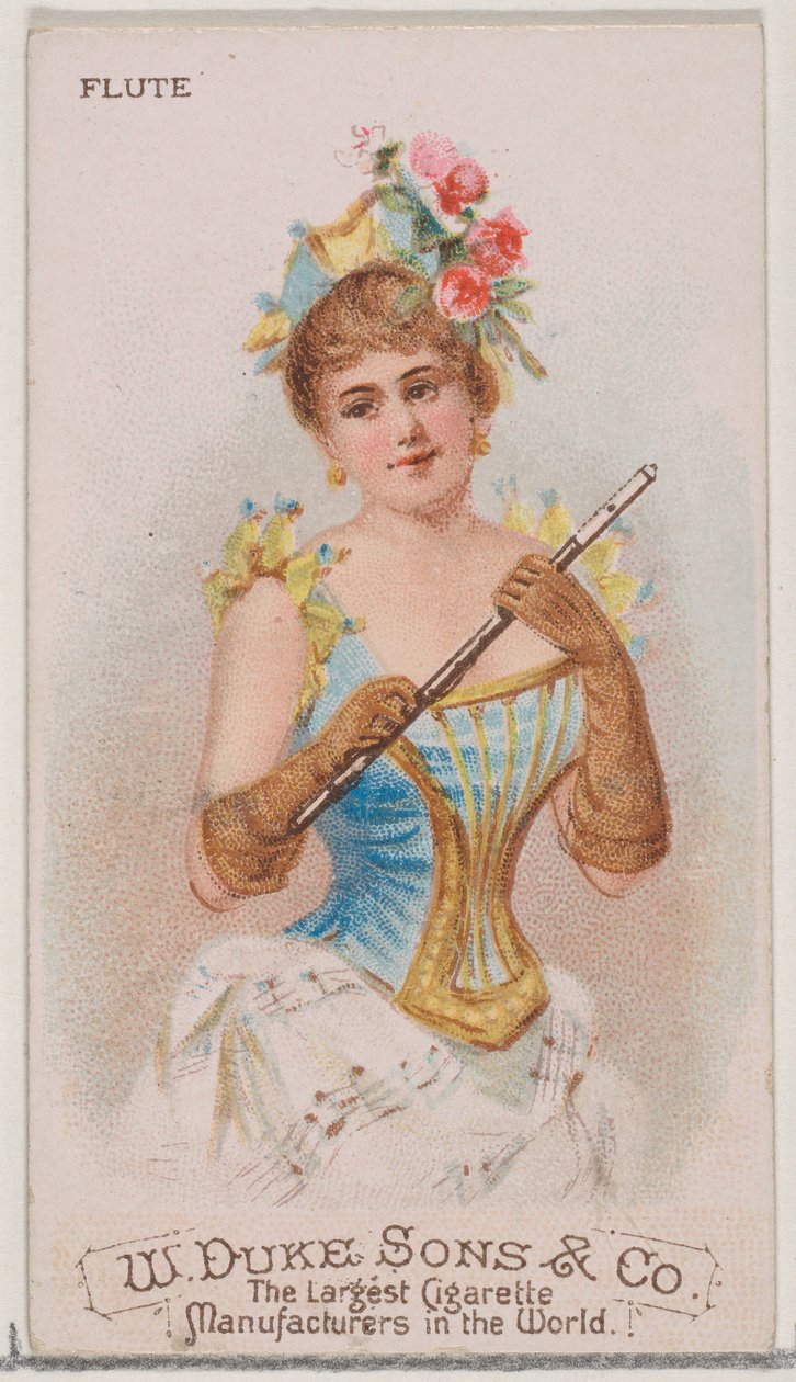 Flétna, ze série hudebních nástrojů N82 pro cigarety značky Duke, 1888., 1888. od Schumacher and Ettlinger