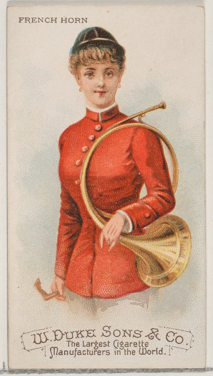 Lesní roh, ze série hudebních nástrojů N82 pro cigarety značky Duke, 1888., 1888. od Schumacher and Ettlinger
