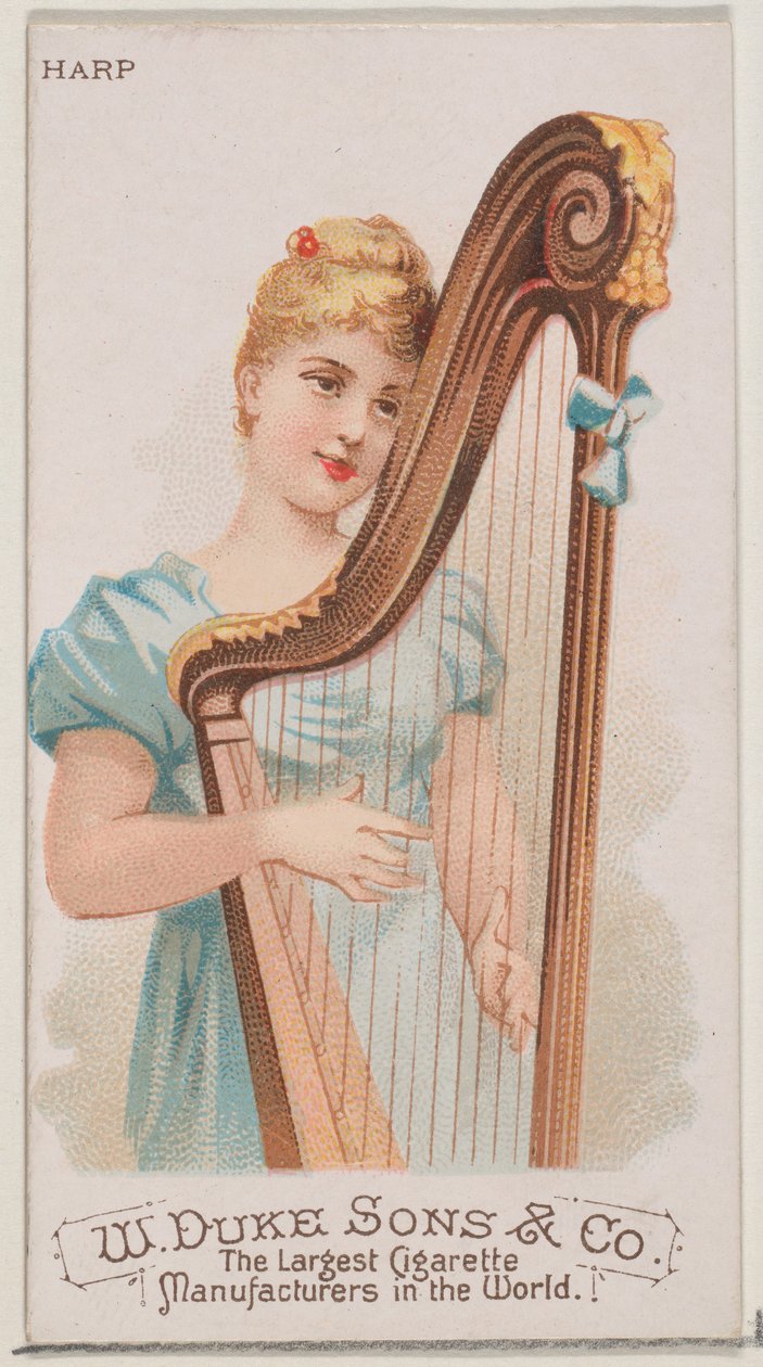 Harfa, ze série hudebních nástrojů N82 pro cigarety značky Duke, 1888., 1888. od Schumacher and Ettlinger