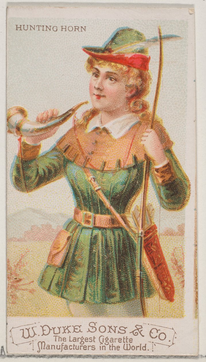 Lovecký roh, ze série hudebních nástrojů N82 pro cigarety značky Duke, 1888., 1888. od Schumacher and Ettlinger