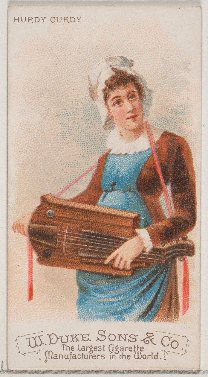 Hurdy Gurdy, ze série hudebních nástrojů N82 pro cigarety značky Duke, 1888., 1888. od Schumacher and Ettlinger