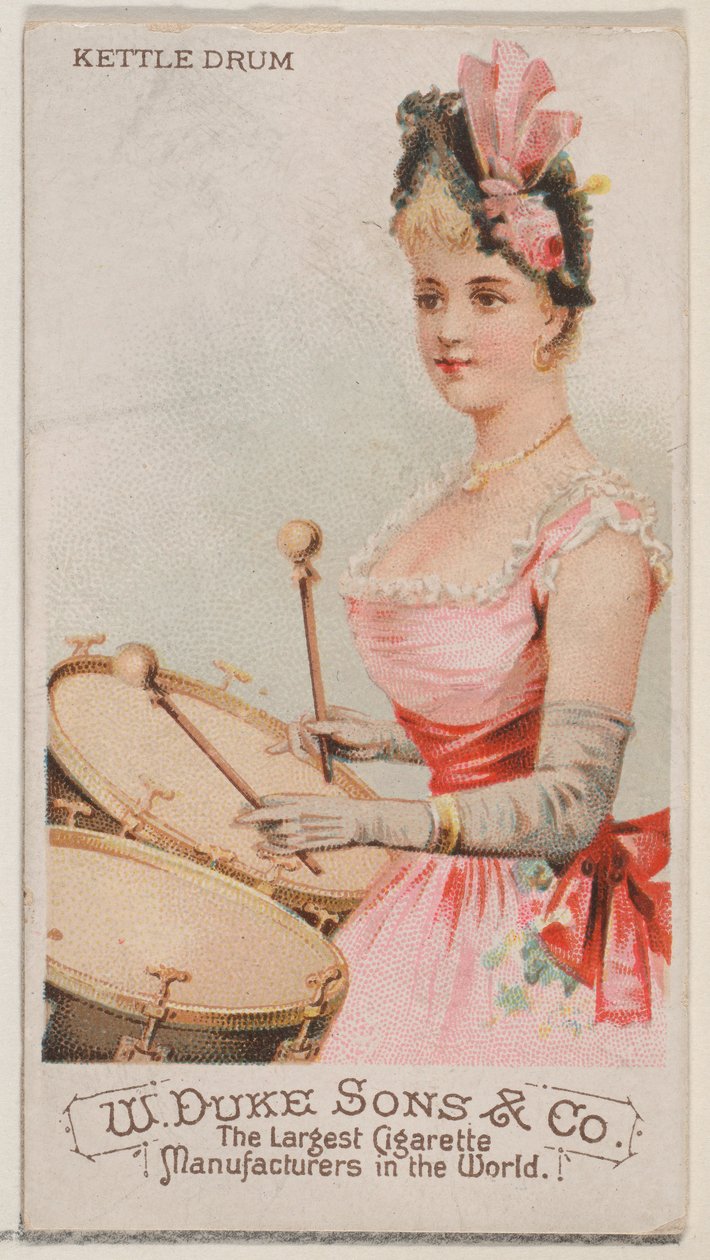 Kettle Drum, ze série hudebních nástrojů N82 pro cigarety značky Duke, 1888., 1888. od Schumacher and Ettlinger
