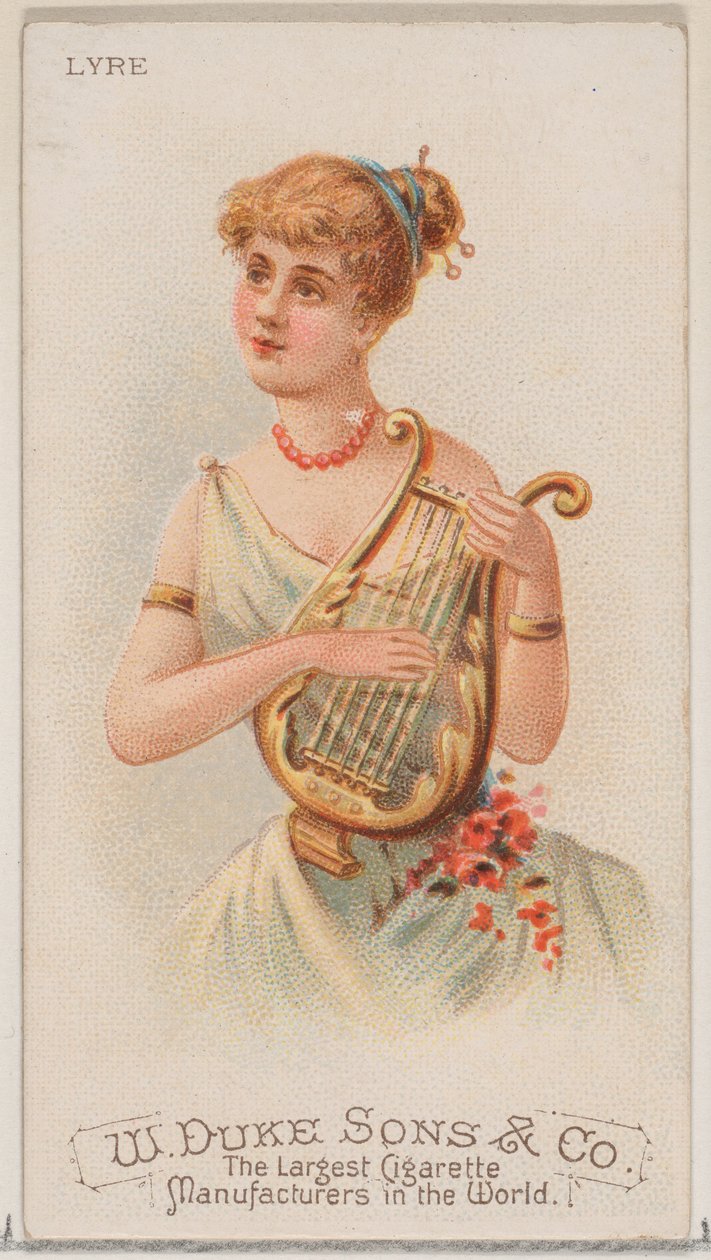 Lyra, ze série hudebních nástrojů N82 pro cigarety značky Duke, 1888., 1888. od Schumacher and Ettlinger