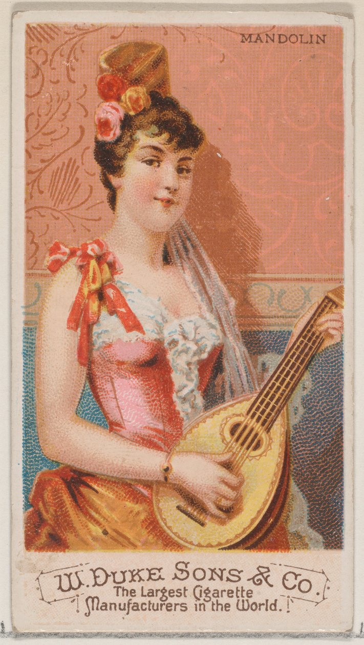 Mandolína, ze série hudebních nástrojů N82 pro cigarety značky Duke, 1888., 1888. od Schumacher and Ettlinger
