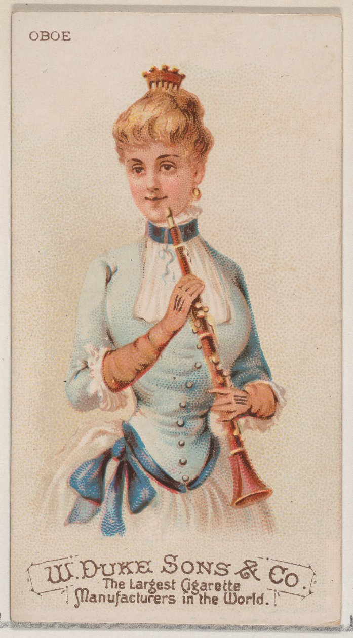 Hoboj, ze série hudebních nástrojů N82 pro cigarety značky Duke, 1888., 1888. od Schumacher and Ettlinger