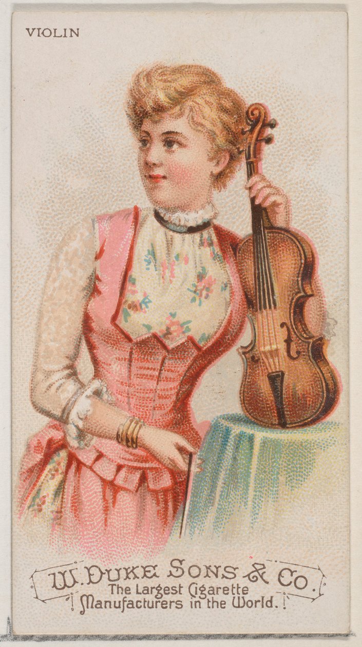 Housle, ze série hudebních nástrojů N82 pro cigarety značky Duke, 1888., 1888. od Schumacher and Ettlinger