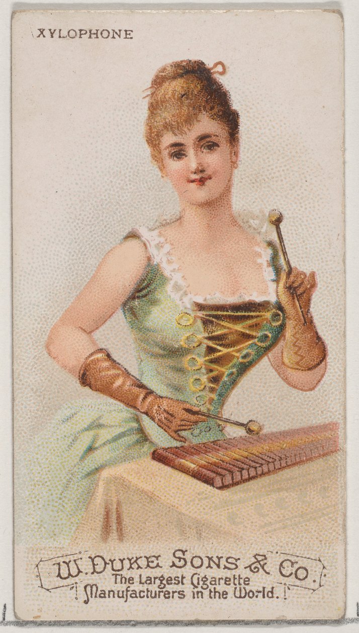 Xylofon, ze série hudebních nástrojů N82 pro cigarety značky Duke, 1888., 1888. od Schumacher and Ettlinger