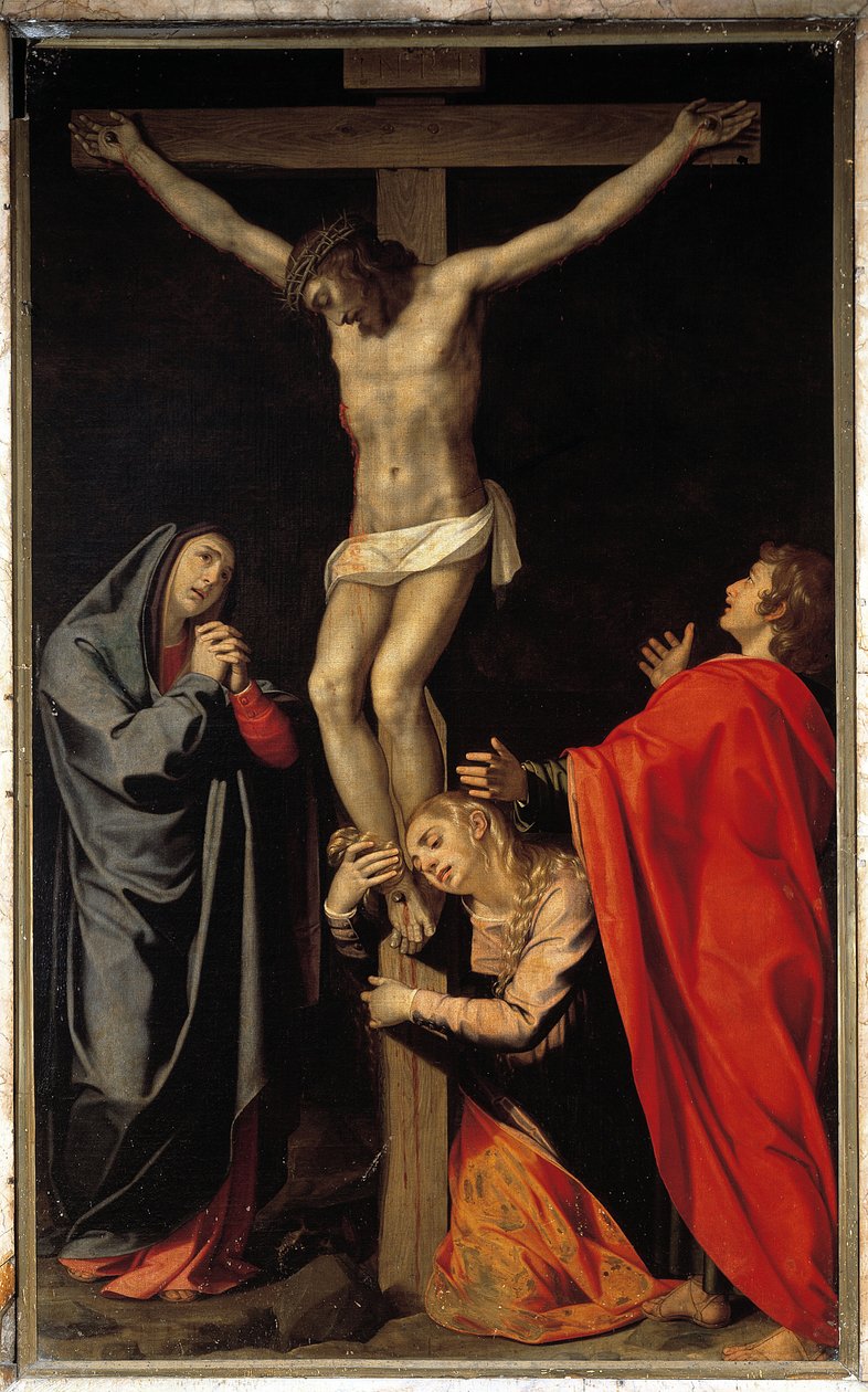 Ukřižování s pannou, svatá Marie Magdalena, svatý Jan evangelista (olej na plátně od Scipione Pulzone