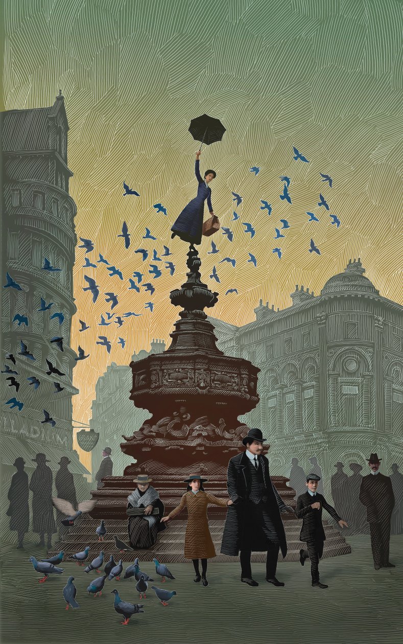 Mary Poppins, 2019 (scratchboard, digitálně kolorováno) od Scott McKowen