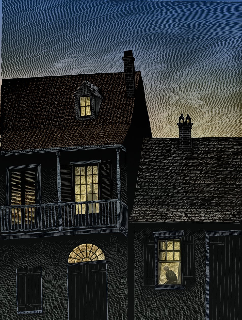 Vieux Carré, 2009 (scratchboard, digitálně kolorováno) od Scott McKowen
