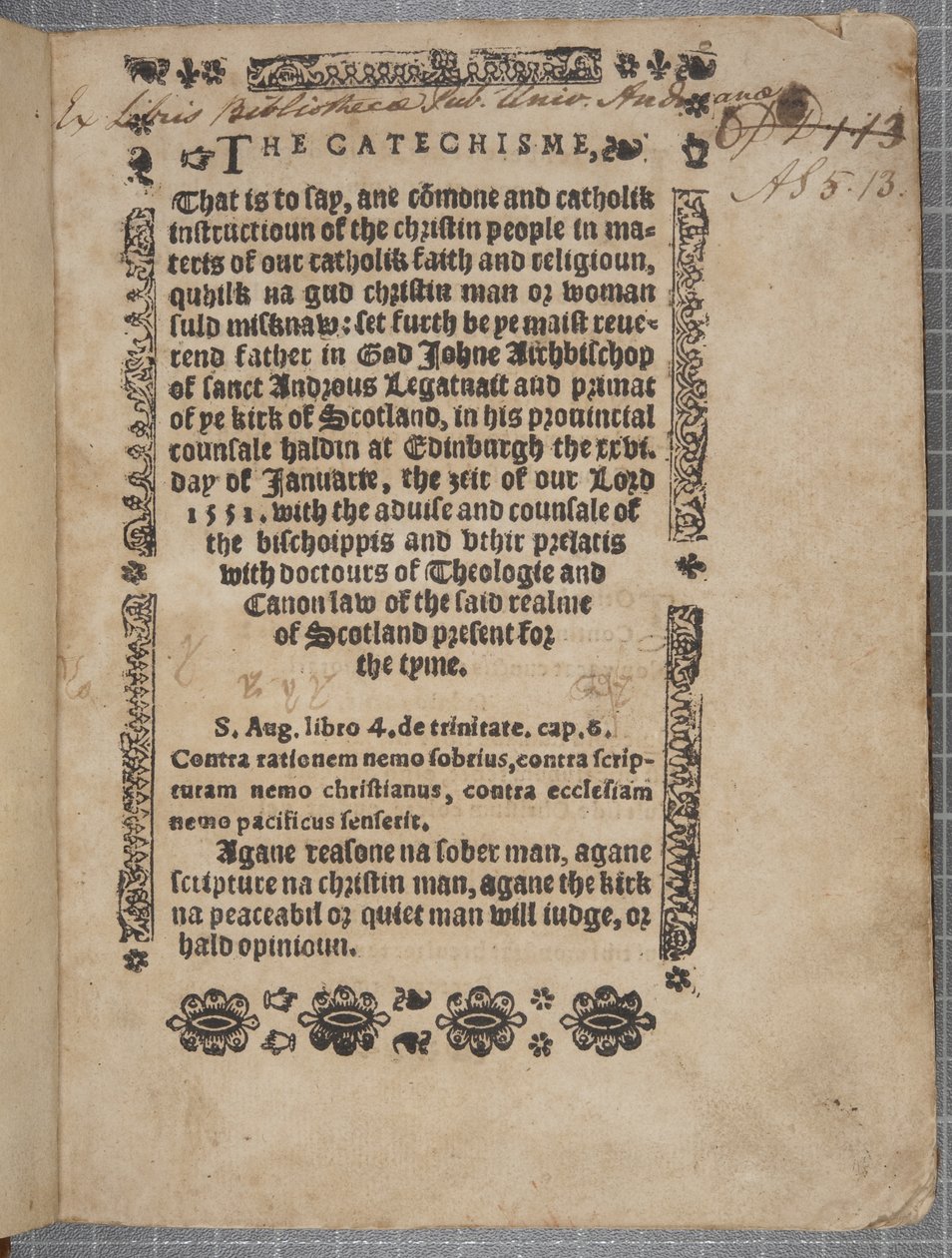 Titulní strana Katechismu, 1552 od Scottish School