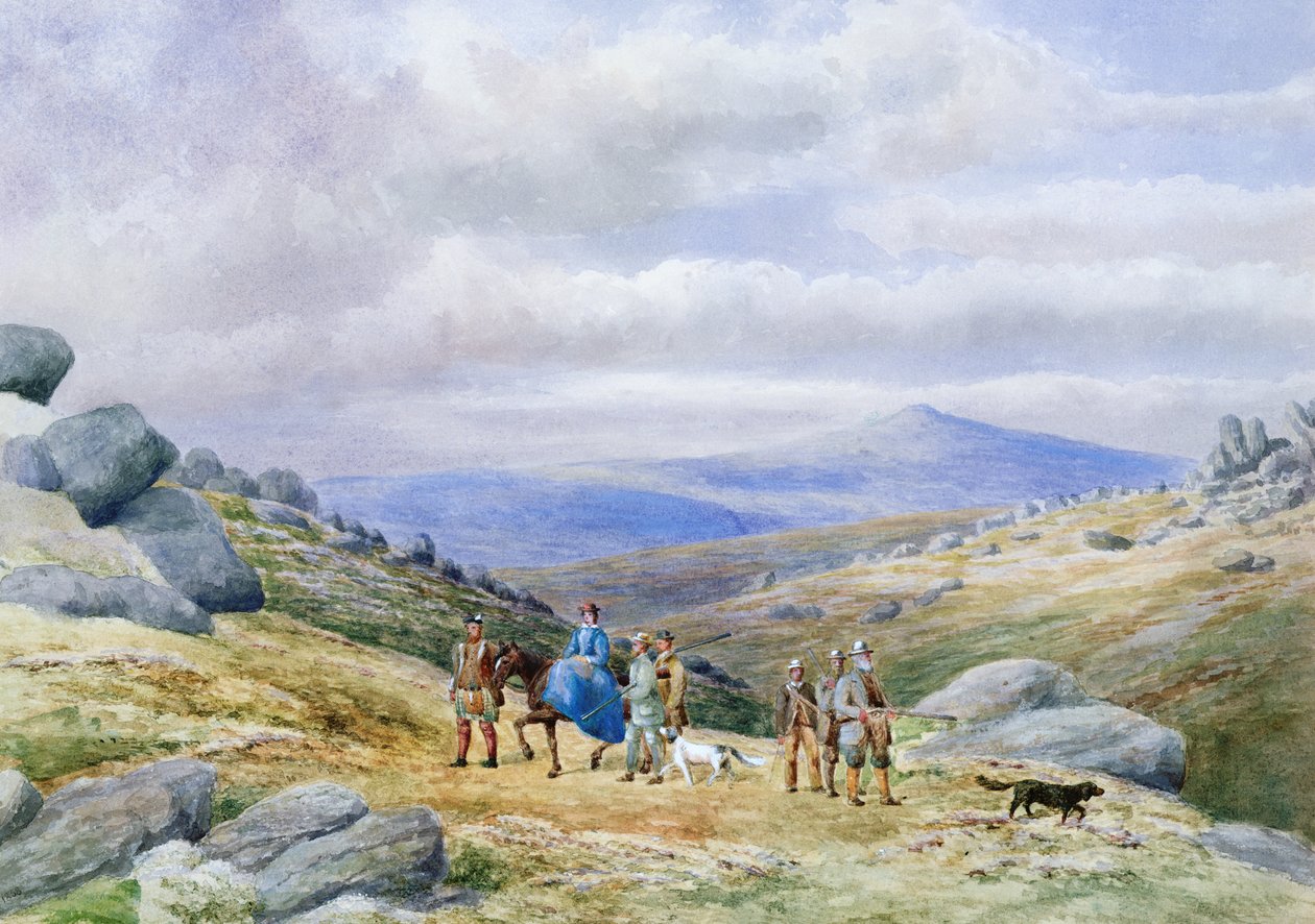 A Shooting Party in the Highlands, 1868 (wc na papíře) od Scottish School