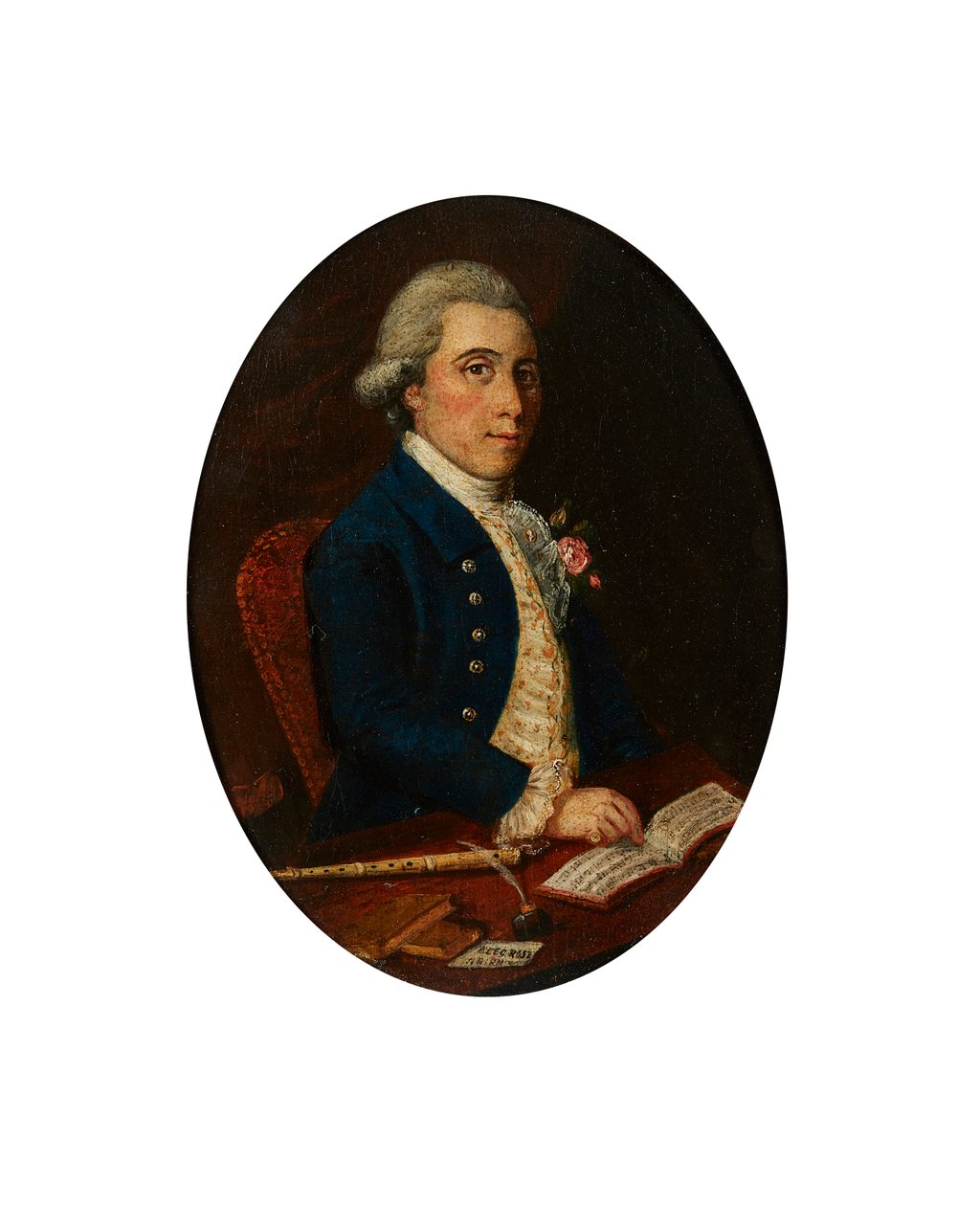 Alex Rose z Nairnu se svou flétnou a knihou hudby (olej na plátně) od Scottish School