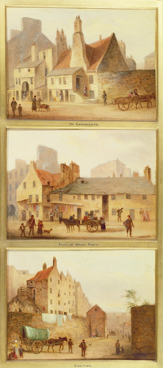 Canongate, úpatí West Port a Calton, detail z Edinburghu: Devět pohledů na staré město od Scottish School