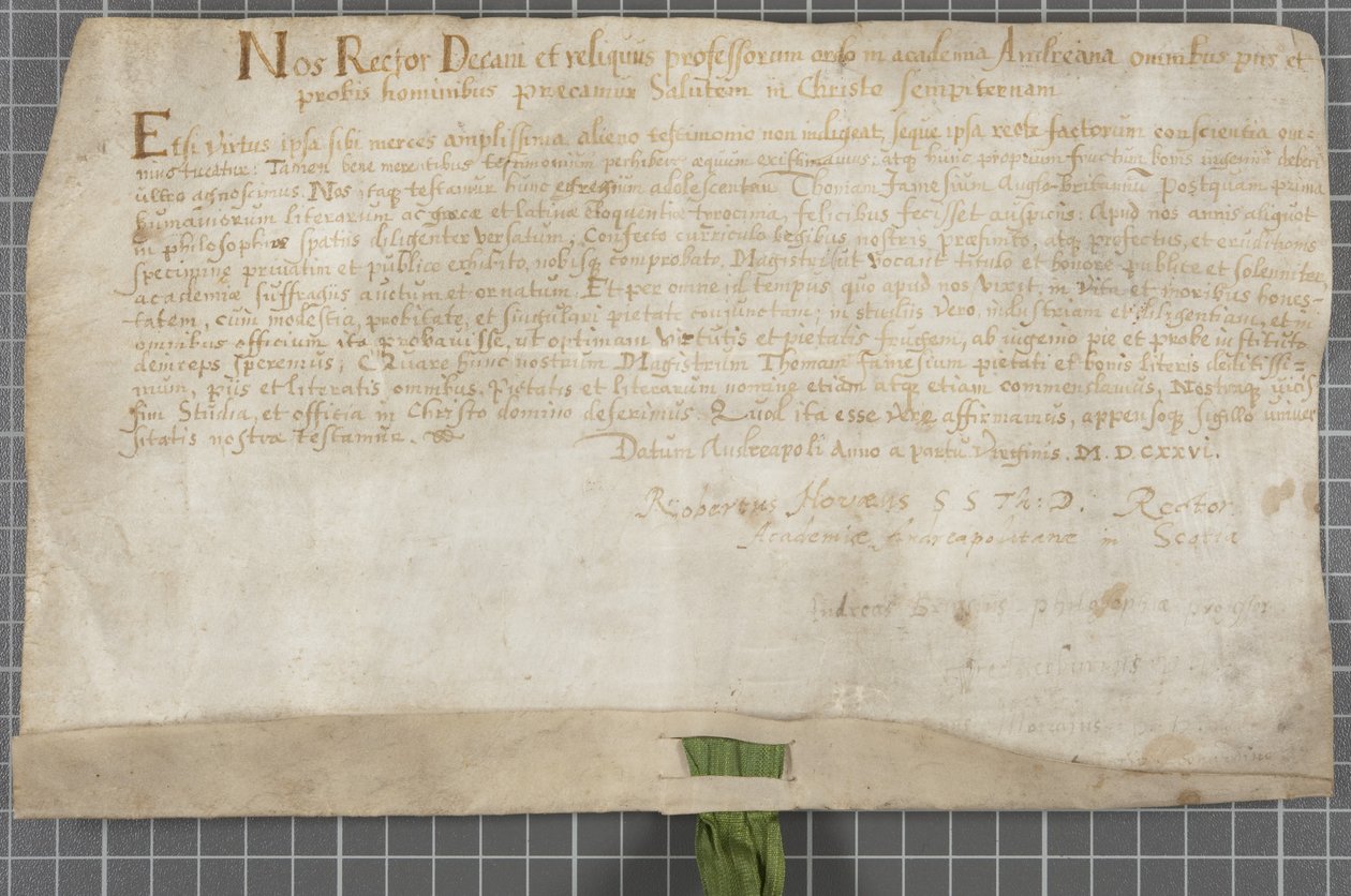 Diplom vydaný univerzitou Thomasu Jamesovi od Scottish School