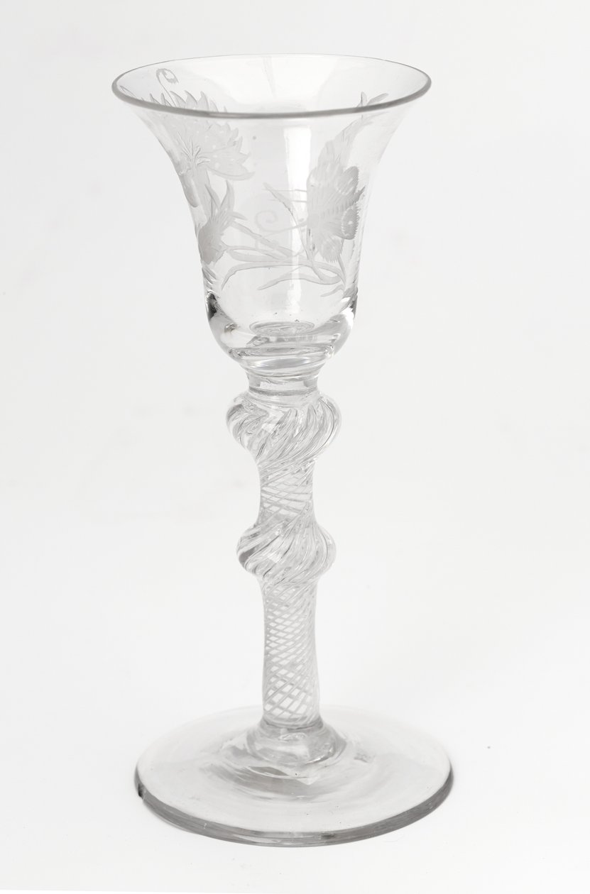 Gravírované jakobitské airtwist nápojové sklo, cca 1760 (sklo) od Scottish School