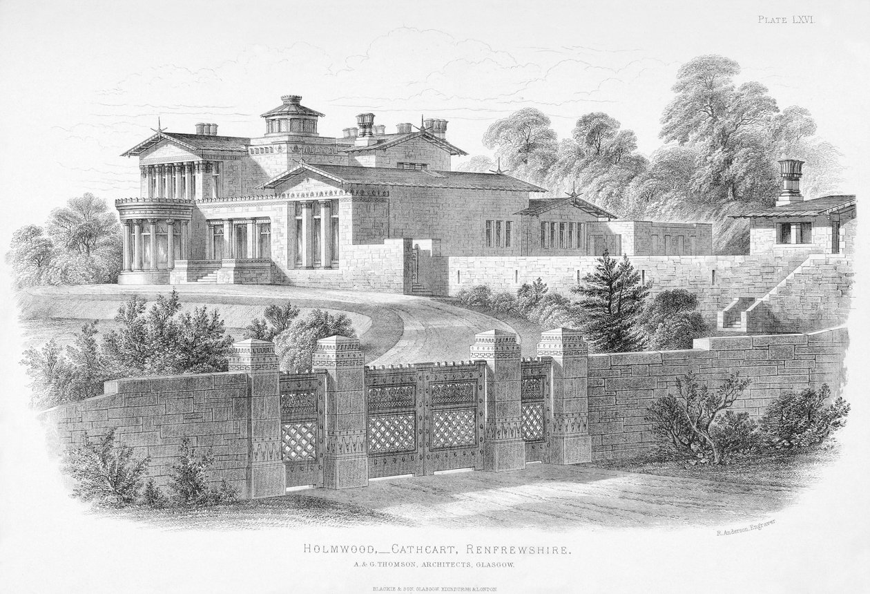 Vnější pohled na Holmwood, Glasgow (rytina) od Scottish School