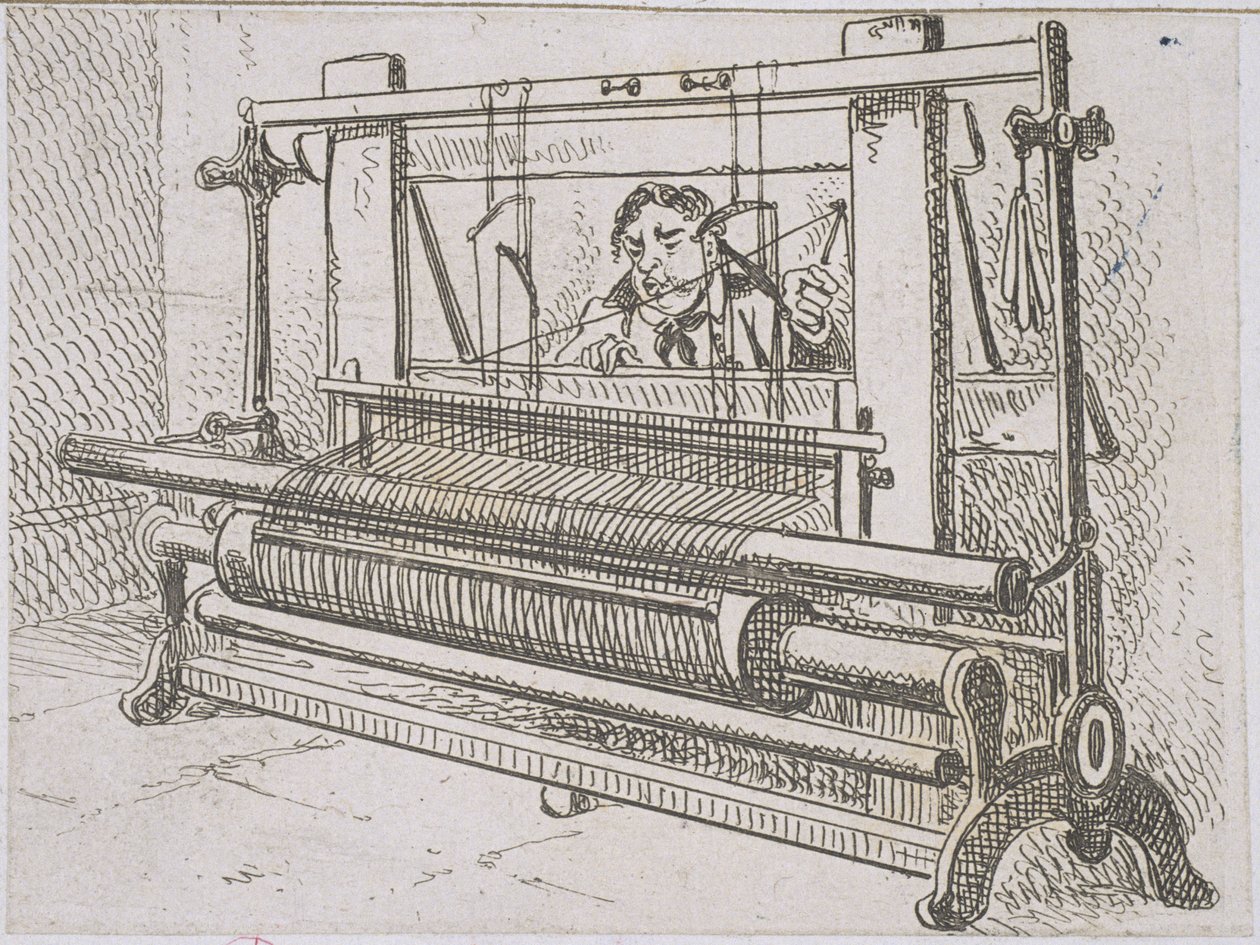 MS Murray 636 Obrázek muže na tkalcovském stavu, ze statistického účtu Barony Parish of Glasgow od Jamese Hopkirka, 1827 od Scottish School