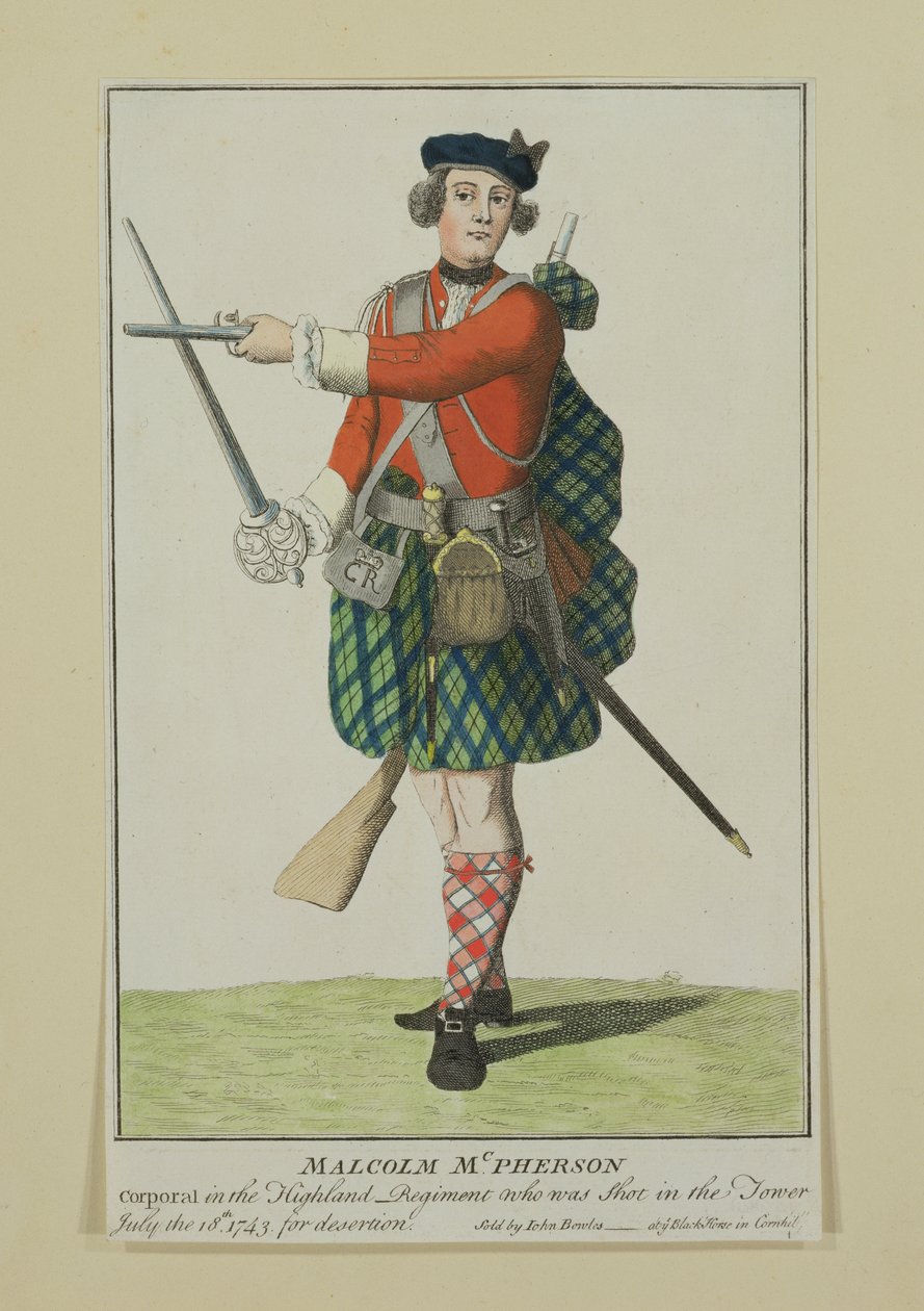 Malcolm McPherson, desátník v pluku Black Watch, Shot for Desertion, 1743 od Scottish School