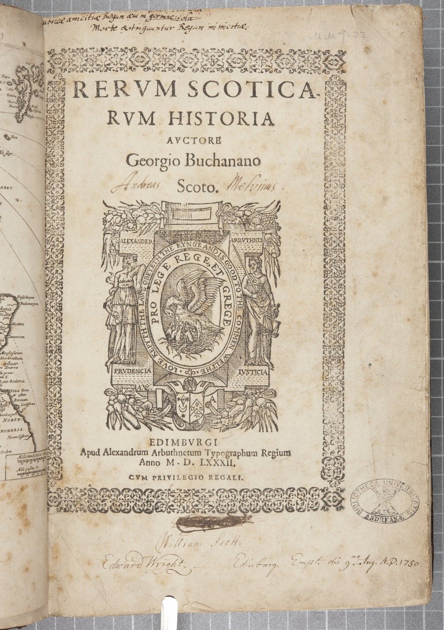 Titulní strana Historia Scoticarum od George Buchanana od Scottish School