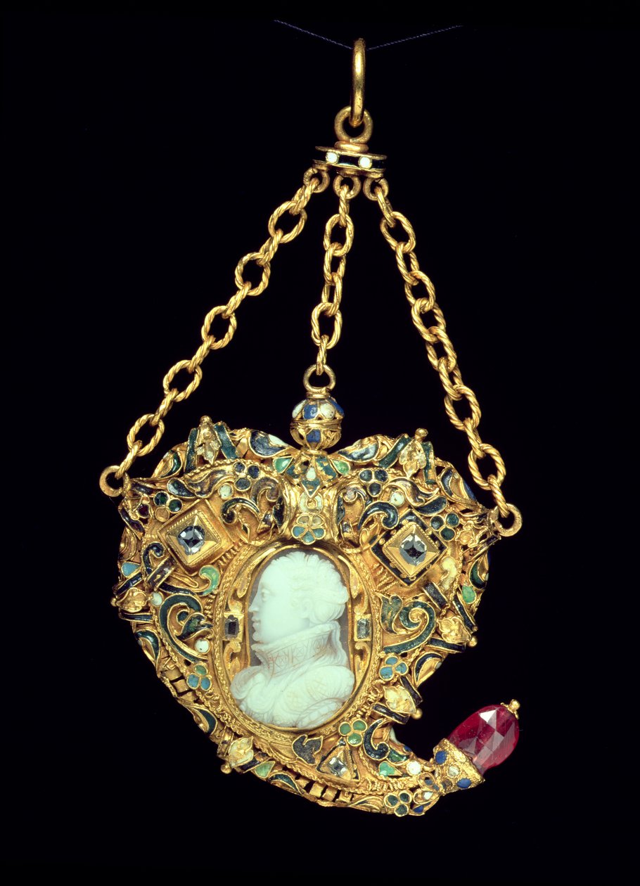 Souprava medailonů s portrétem Marie, skotské královny (1542-87), konec 16. století (zlato a onyx) od Scottish School