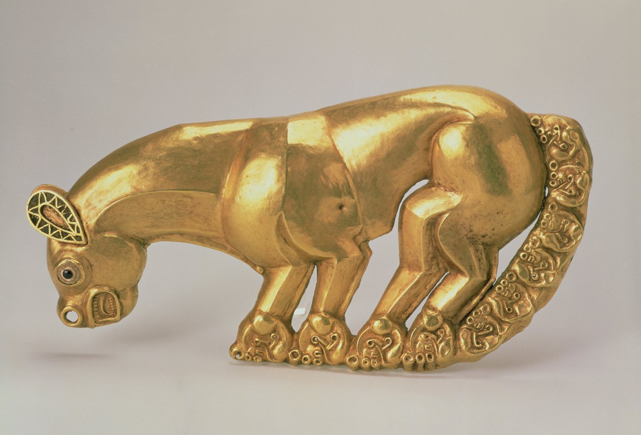 Štítový znak v podobě pantera, 700-650 př. n. l. (zlato, jantar a barevný smalt) od Scythian