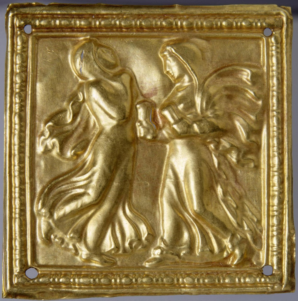 Art des steppes - Skytské umění : Čtvercová deska s tanečníky. Zlato, velikost : H 4,7, 4. století př. n. l., Státní Ermitáž, Petrohrad od Scythian