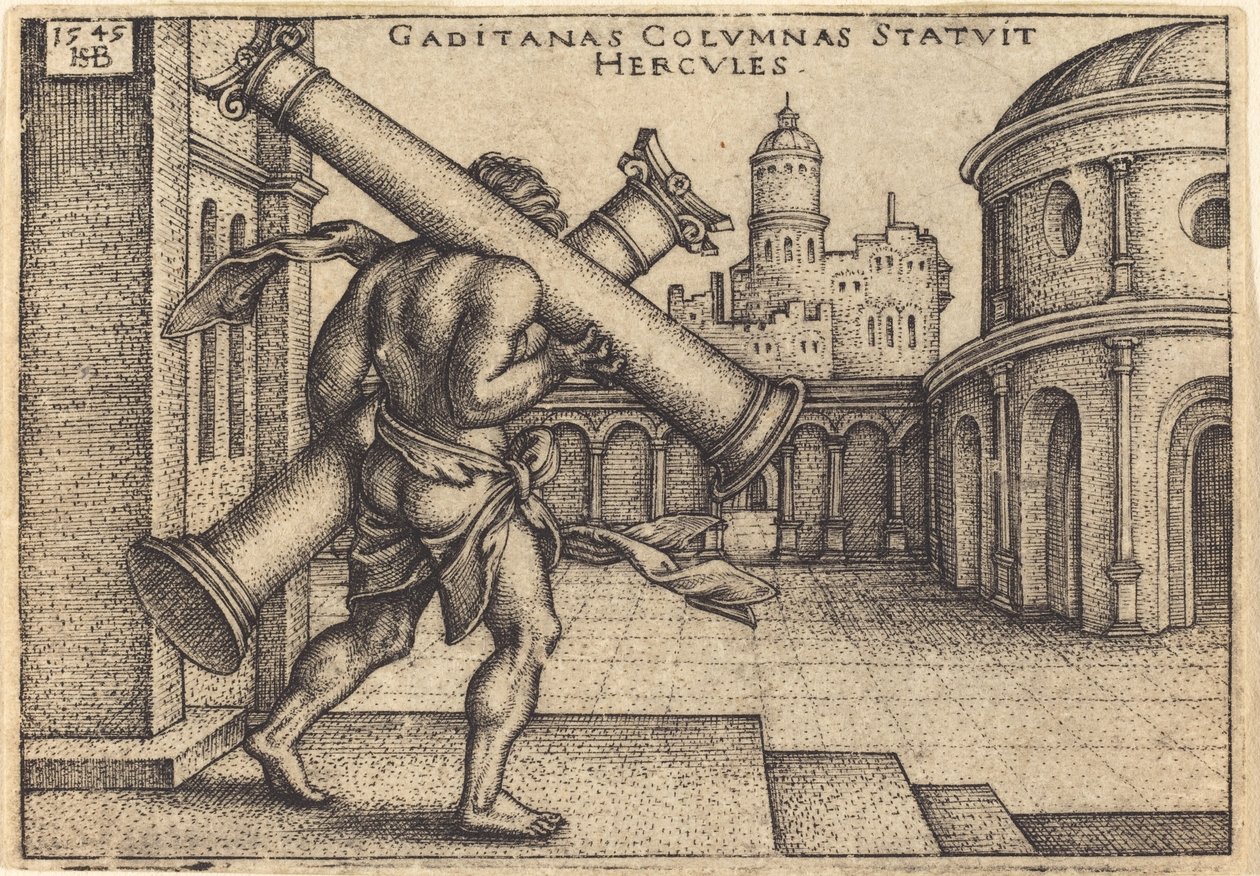 Herkules nesoucí sloupy Gazy od Sebald Beham