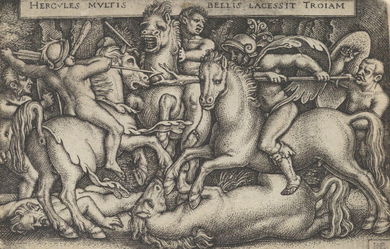 Herkules bojující proti Trojanům, z The Labors of Hercules, 1545. od Sebald Beham