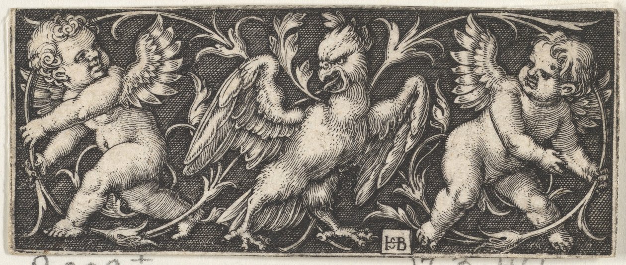 Horizontální panel s orlem lemovaným dvěma génii, 1544. od Sebald Beham